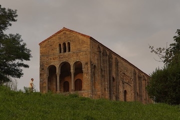 Fototapeta na wymiar Romanesque Church San Miguel Lillo.Oviedo Asturias, Spain. Aerial Drone Footage