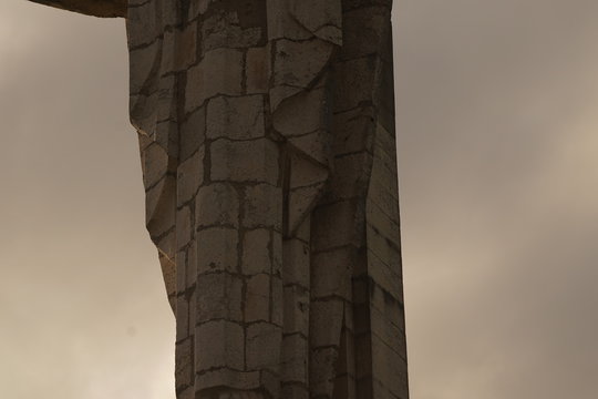 Statue of Christ on Monte Naranco.Oviedo, Asturias.Spain. Aerial Drone Photo