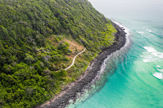 Burleigh Heads National Park aerial image with Tallebudgera creek and sand pumping/dredging boat