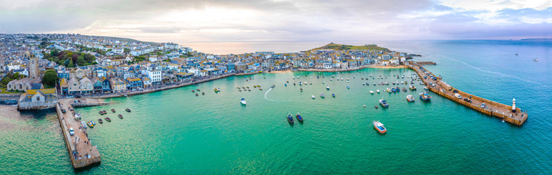 Aerial view of St Ives in the evening, Cornwall