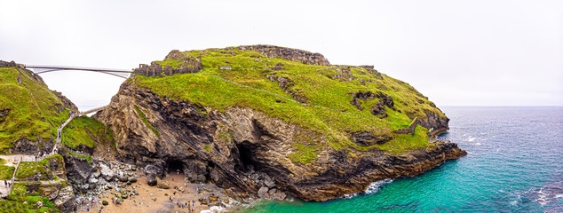 Aerial view of Tintagel castle in Cornwall