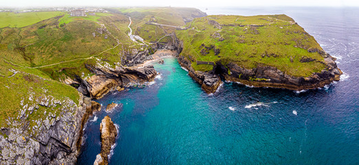 Aerial view of Tintagel castle in Cornwall