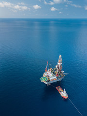 Aerial view from a drone of an offshore jack up rig at the offshore location during day time