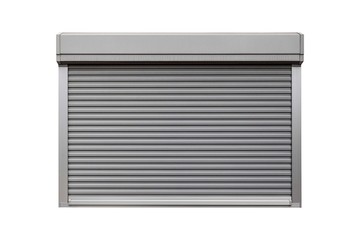 Silver metal roller door shutter isolated on white background