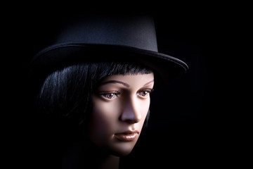 Mannequin with Dark Hair and Top Hat