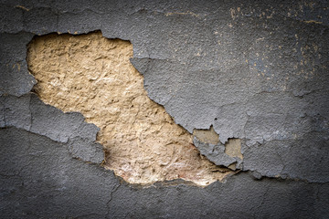 Wall background. Old rough stone on cement pattern wall background. Vintage grunge plaster or concrete stucco surface. Art rough stylized texture banner with space for text.