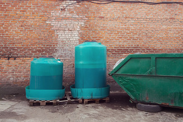Fototapeta na wymiar containers with waste engine oil for disposal