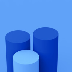 Abstract 3d blue cylinder podium minimal studio background.