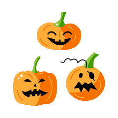 Halloween pumpkins isolated on white background. Flat style vector illustration.