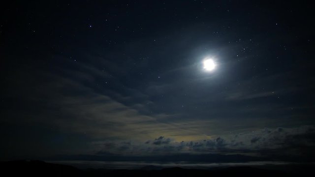 月と雲　南アルプス　2020年8月13日　タイムラプス　茶臼山　愛知県　日本