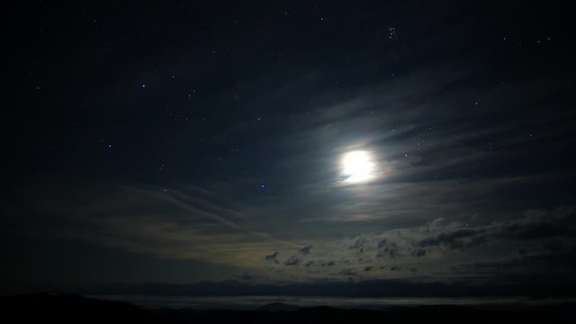 月と雲　南アルプス　2020年8月13日　タイムラプス　茶臼山　愛知県　日本
