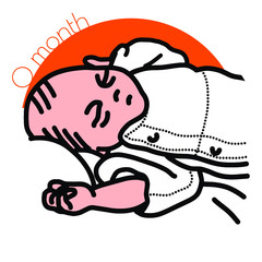 0month-目を閉じて寝ている新生児のイラスト