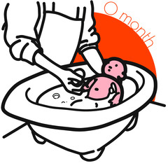 0month-沐浴している赤ちゃんの風景のイラスト