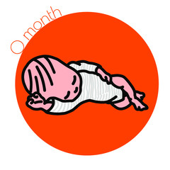 0month-横向きに寝ている赤ちゃんのイラスト