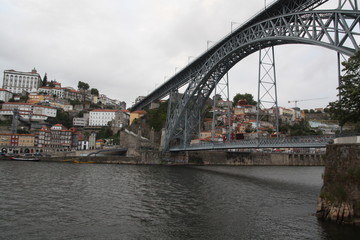 View on ancient city Porto,metallic Dom Luis bridge, Ribeira, Porto, Portugal