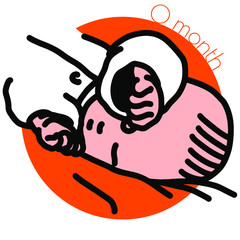 0month-変わった寝相で寝ている新生児のイラスト