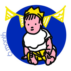 6month-ハーフバースデーを迎えた赤ちゃんをお祝いするイラスト