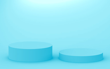 3d blue cylinder podium minimal studio background. Abstract 3d geometric shape object illustration render. Display for medicine product.

