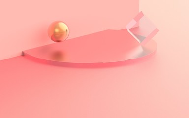 3d pink podium minimal pastel studio background. Abstract 3d geometric shape object illustration render.