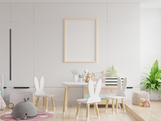 Kids Frame & Poster mockup on wall white colors background.