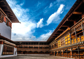 Fototapeta na wymiar Paro Dzong, a fortress and Buddhist monastery, a sample of the traditional architecture in the Kingdom of Bhutan.