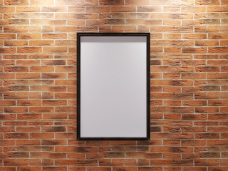 Photo Frame Mockup on The Brick Wall. 3D illustration, 3D Rendering.