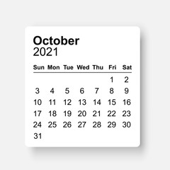 2021 October Calendar design. Simple design.