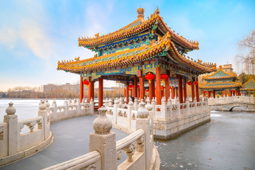 Obraz premium The Five-Dragon Pavilions at the north west of Beihai Park in Beijing, China