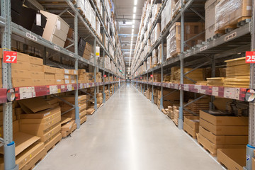 Way to warehouse with stocks of product and goods