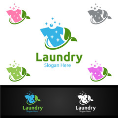 Eco Laundry Dry Cleaners Logo with Clothes, Water and Washing Concept