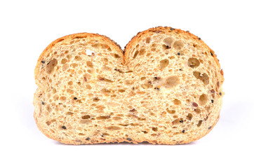 Slice of a whole wheat bread isolated on a white background