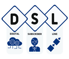 DSL - digital subscriber line. acronym business concept. vector illustration concept with keywords and icons. lettering illustration with icons for web banner, flyer, landing page