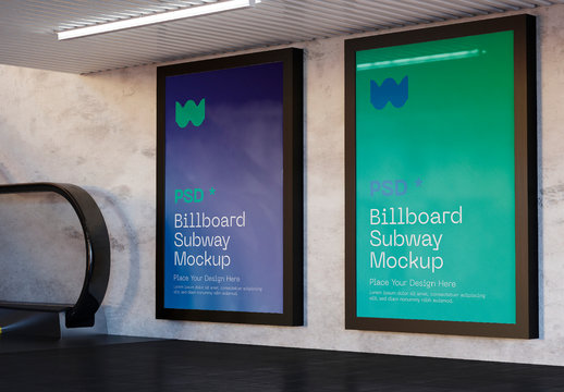 2 Vertical Subway Advertisement Mockup