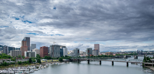 Fototapeta na wymiar Aerial View of Portland Skyline and Willamette River - Portland, Oregon, USA