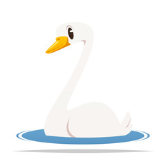Cartoon swan on water vector isolated illustration