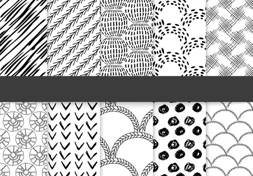 Black and White Hand Drawn Simple Geometric Seamless Pattern Collection