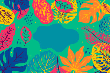 Tropical frame with colorful leaves. Vector graphics. © Екатерина Зирина