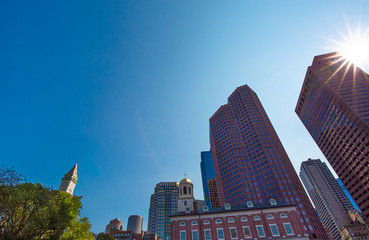 Scenic Boston downtown financial district and city skyline