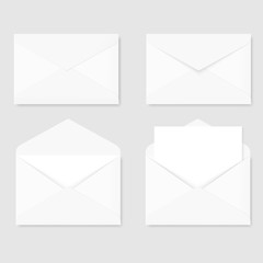Set of white letter paper envelopes front view. Vector.