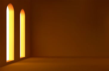 Realistic spacious 3d room with large windows. Empty room. vector illustration