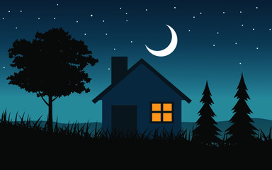 night landscape with moon and house
