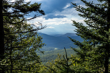 Western view from Sunset Ridge towards Lake Champlain along the Long Trail of the Green Mountains