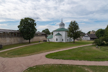 Fototapeta na wymiar Ancient orthodox church of St. Nicholas in the Izborsk fortress. Izborsk, Pskov region, Russia.