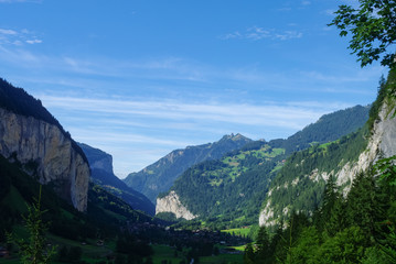 Fototapeta na wymiar View of Lauterbrunnen valley from Trummelbach falls, Switzerland