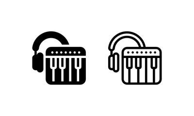 Piano Headset Headpone Electronic Music and Disk Icon, Logo, Vector