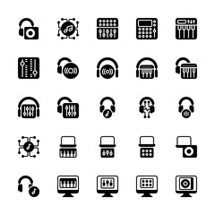 Set of Electronic Music, Sound, Digital glyph style icon - vector