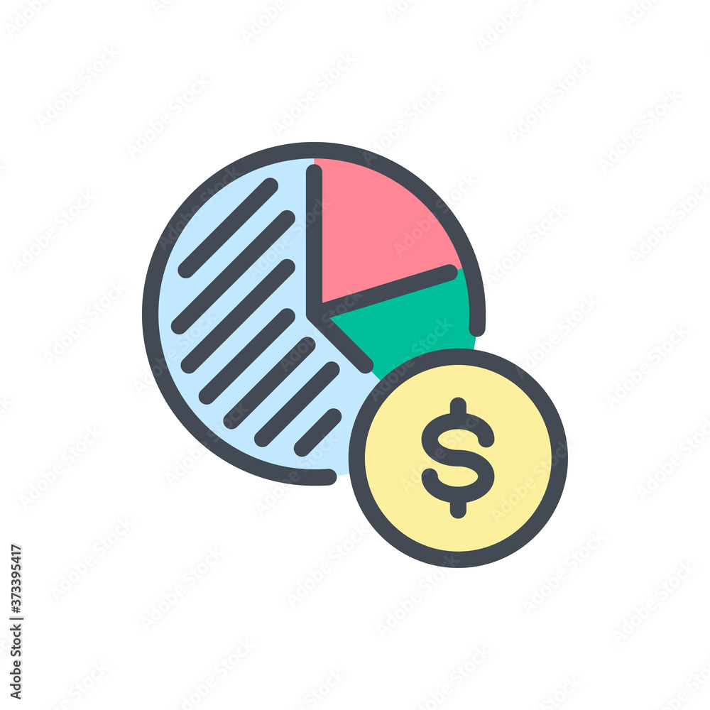 Poster financial analytics and statistics color line icon. pie chart with dollar coin vector outline colorf