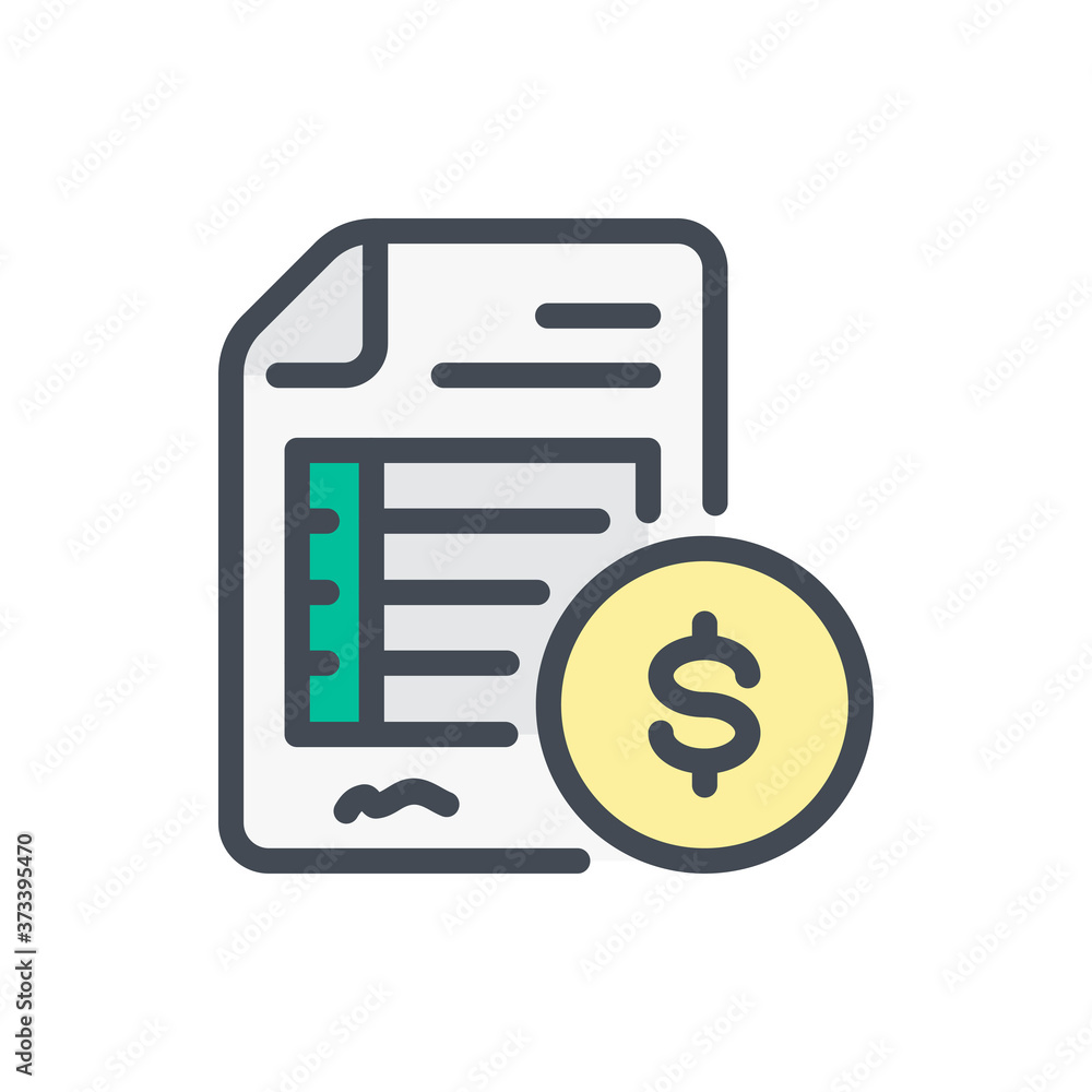 Poster financial report color line icon. document with dollar coin vector outline colorful sign.