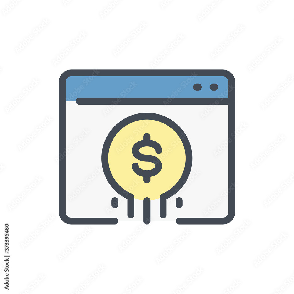 Poster online banking color line icon. web site with dollar coin vector outline colorful sign.