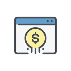 Online Banking color line icon. Web Site with Dollar Coin vector outline colorful sign.